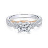 DIAMOND ENGAGEMENT RINGS - 14K White & Rose Gold .69cttw 3-Stone Plus Princess Cut Diamond Engagement Ring With Rose Accent