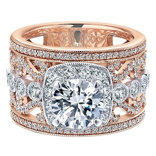 rose gold diamond dress rings Vintage Multi-Band Diamond Ring 1.14 Cttw 14K Gold 319A 7.25