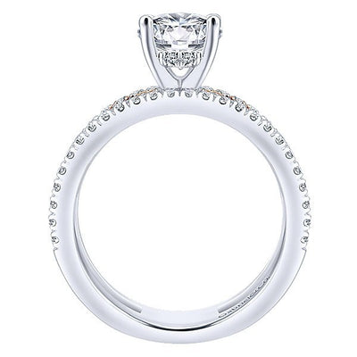 DIAMOND ENGAGEMENT RINGS - 18K Rose And White Gold Stacked Vintage Style Diamond Engagement Ring