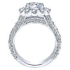 DIAMOND ENGAGEMENT RINGS - 18K White Gold Tapered Channel Diamond Engagement Ring With Floral Halo