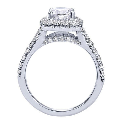 DIAMOND ENGAGEMENT RINGS - Cushion Shaped Halo Diamond Engagement Ring With Subtle Split Shank