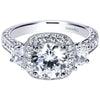 DIAMOND ENGAGEMENT RINGS - Vintage Halo 3-Stone Plus 2.35cttw Diamond Engagement Ring With Trapezoid Side Diamond