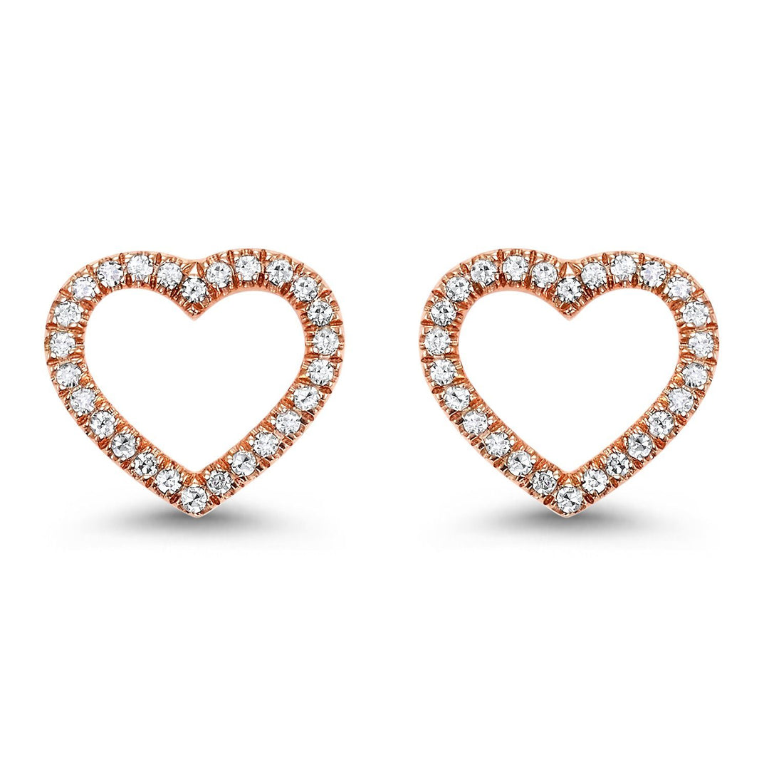 DIAMOND JEWELRY - 14K Rose Gold Diamond Heart Shaped Halo Stud Earrings