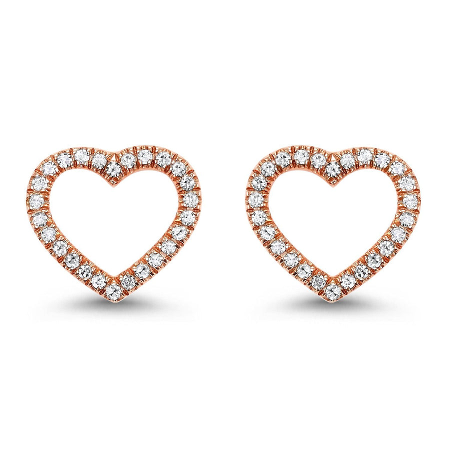 DIAMOND JEWELRY - 14K Rose Gold Diamond Heart Shaped Halo Stud Earrings