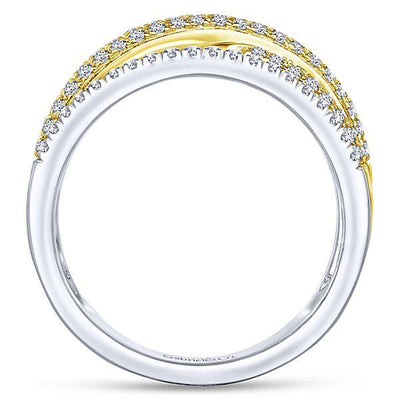 DIAMOND JEWELRY - 14K Two-Tone Gold 2/3cttw Multi-Row Crossover Pave Diamond Ring