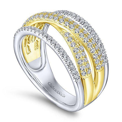 DIAMOND JEWELRY - 14K Two-Tone Gold 2/3cttw Multi-Row Crossover Pave Diamond Ring