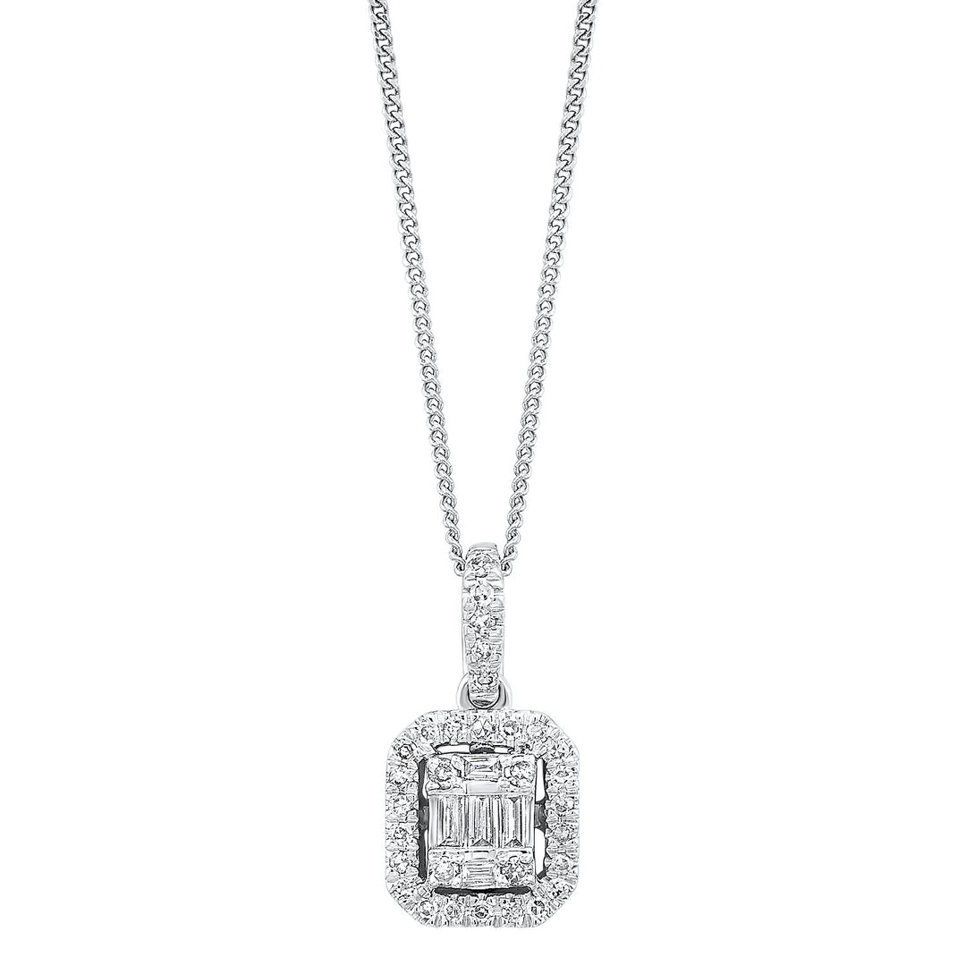 DIAMOND JEWELRY - 14K White Gold 1/2cttw Baguette And Round Diamond Halo Cluster Necklace