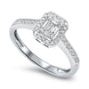 DIAMOND JEWELRY - 14K White Gold 1/2cttw Baguette Cluster Diamond Halo Promise Ring