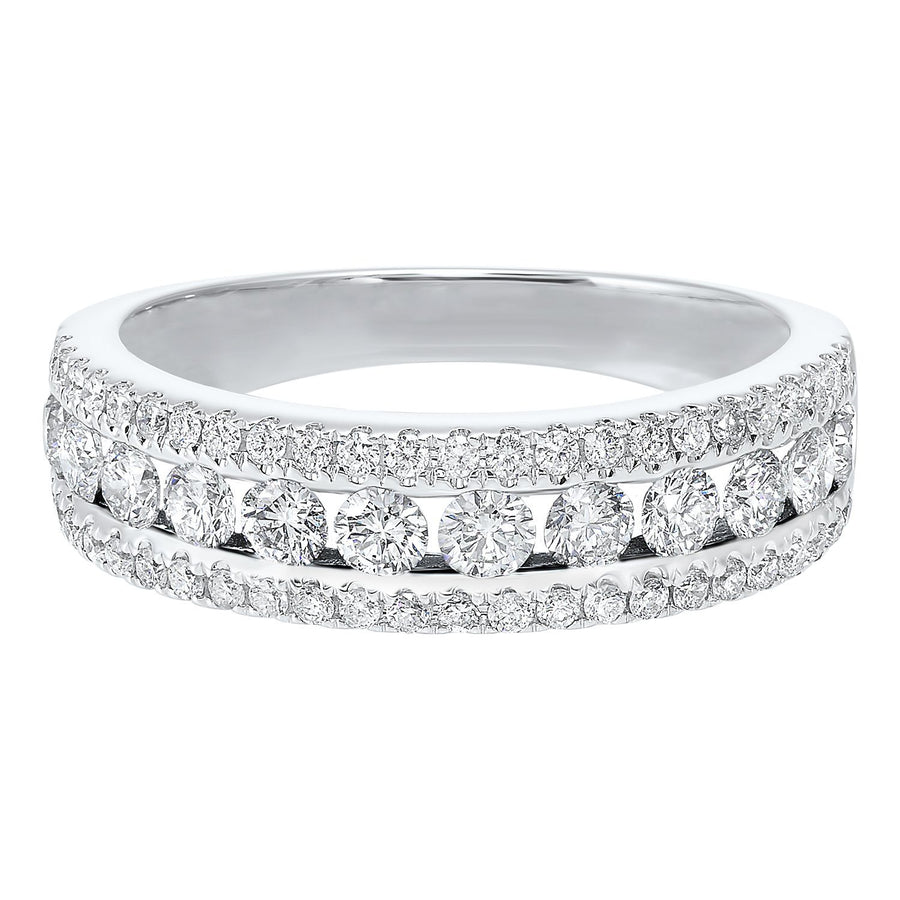 DIAMOND JEWELRY - 14K White Gold 1cttw Three Row Diamond Band