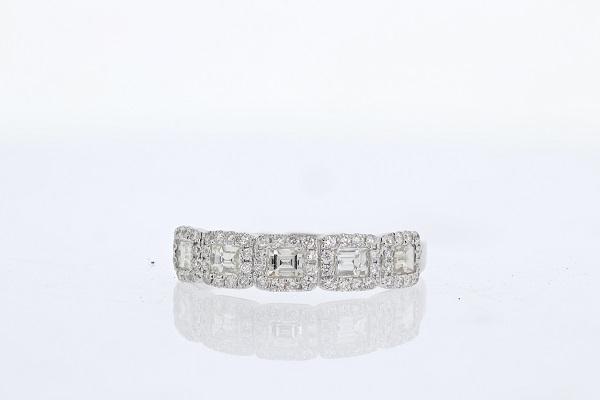 DIAMOND JEWELRY - 14K White Gold .88cttw 5-Stone Emerald Cut Halo Diamond Band