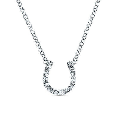 DIAMOND JEWELRY - 14K White Gold Pave Diamond Horseshoe Necklace