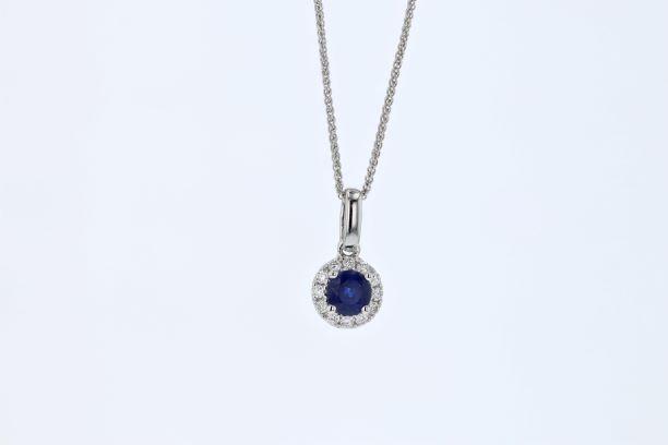 DIAMOND JEWELRY - 14K White Gold Sapphire And Diamond Necklace