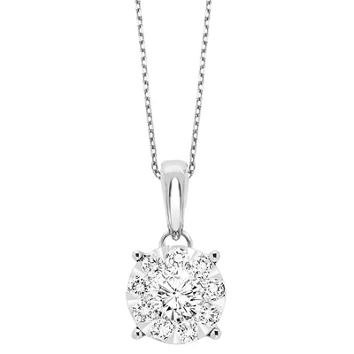 DIAMOND JEWELRY - 14K White Gold Uni 1/4cttw Round Cluster Diamond Necklace