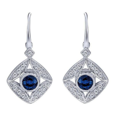 DIAMOND JEWELRY - Blue Sapphire And 1/4cttw Diamond Vintage Style Drop Earrings
