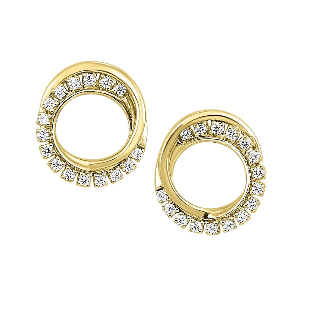 2-Tone Diamond Circle Earrings 1/6 Cttw 10K Gold