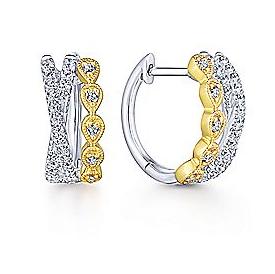 thumbnail image 2 of Cute Earrings 2 Pairs Gold Huggie Hoop Earrings With Diamond Studs 2 of 14
