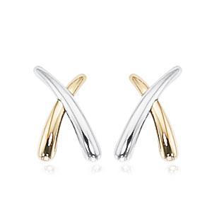 EARRINGS - 14K Two-tone "X" Style Stud Earrings.