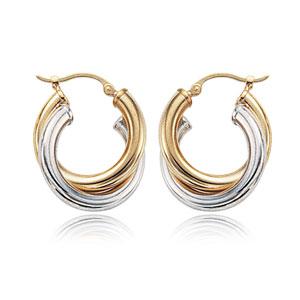 EARRINGS - 14K Two-Tone Yellow And White Gold 3x18mm Double Tube Hoop Earrings