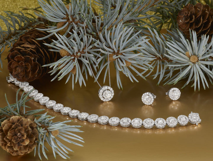 EARRINGS - 14K White Gold 1/10cttw True Reflections Diamond Halo Stud Earrings