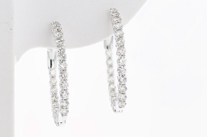 EARRINGS - 14K White Gold 3cttw Diamond Oval In-and-Out Hinged Hoop Earrings