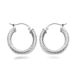 EARRINGS - 14K White Gold 3x17mm Medium Twisted Hoop Earrings