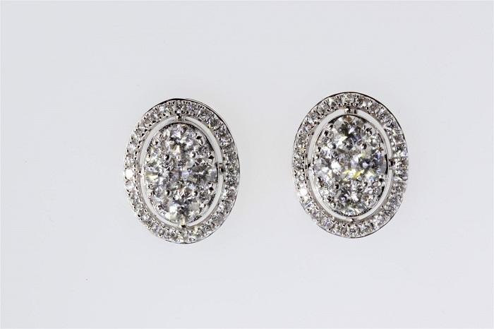EARRINGS - 14K White Gold .90cttw Oval Cluster Halo Diamond Stud Earrings