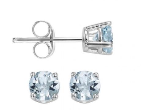 EARRINGS - 14K White Gold Aquamarine 3mm March Birthstone Stud Earrings