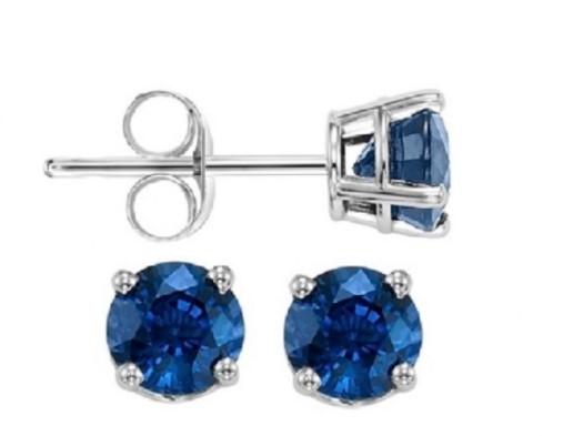 EARRINGS - 14K White Gold Blue Sapphire 3mm September Birthstone Stud Earrings