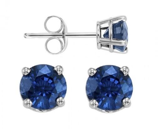 EARRINGS - 14K White Gold Blue Sapphire 5mm September Birthstone Stud Earrings