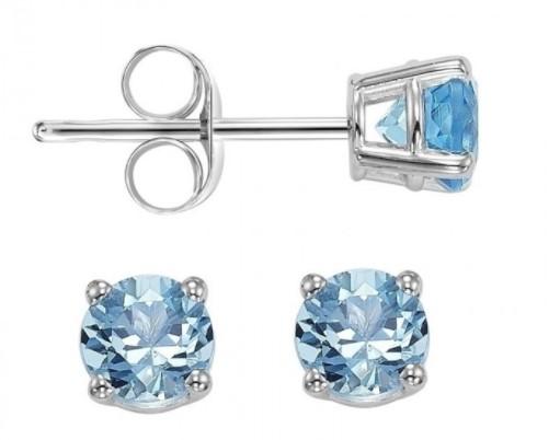 EARRINGS - 14K White Gold Blue Topaz 5mm December Birthstone Stud Earrings