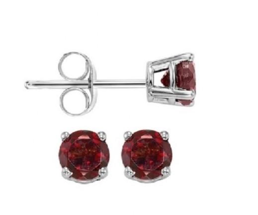 EARRINGS - 14K White Gold Garnet 3mm January Birthstone Stud Earrings