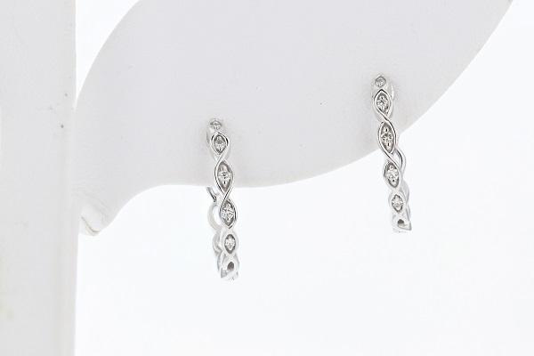 EARRINGS - 14K White Gold Marquise Eternity Round Diamond Huggie Earrings