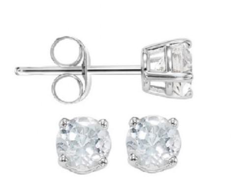 EARRINGS - 14K White Gold White Topaz 5mm Birthstone Stud Earrings