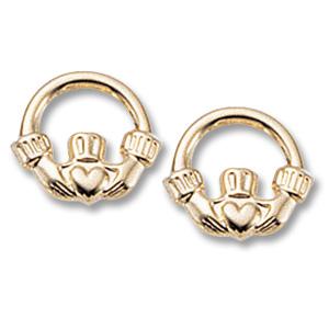 EARRINGS - 14K Yellow Gold Claddagh Stud Earrings