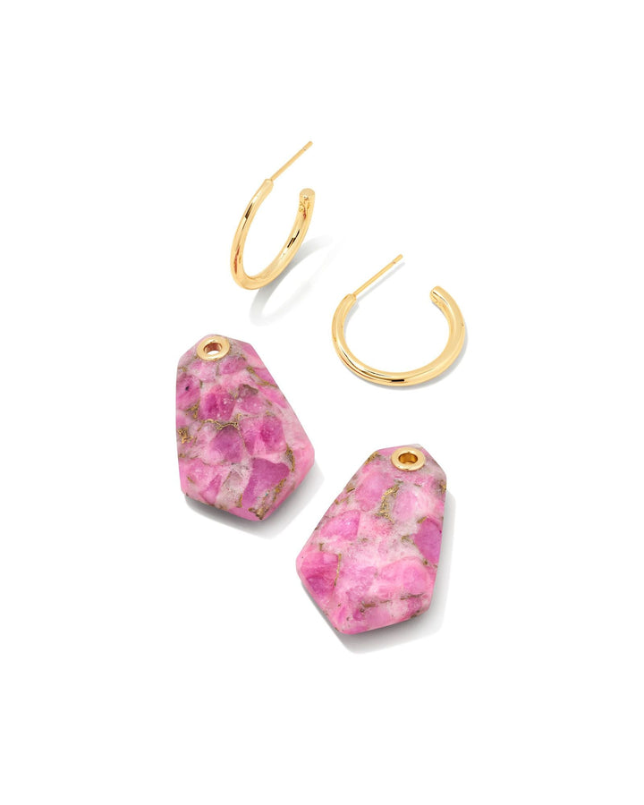 EARRINGS - Ashlyn Gold Statement Huggie Earrings In Bronze Veined Magenta Jade