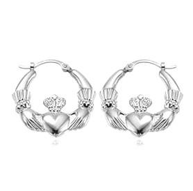 EARRINGS - Sterling Silver Medium Claddagh Hoops