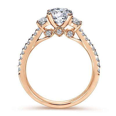 ENGAGEMENT - 14K Rose Gold 1.45cttw 3-Stone Plus Prong Set Round Diamond Engagement Ring