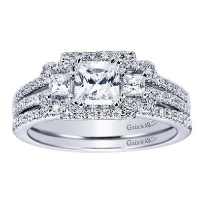 ENGAGEMENT - 2.15cttw 3-Stone Princess Cut Diamond Engagement Ring With Pave Set Diamond Frame