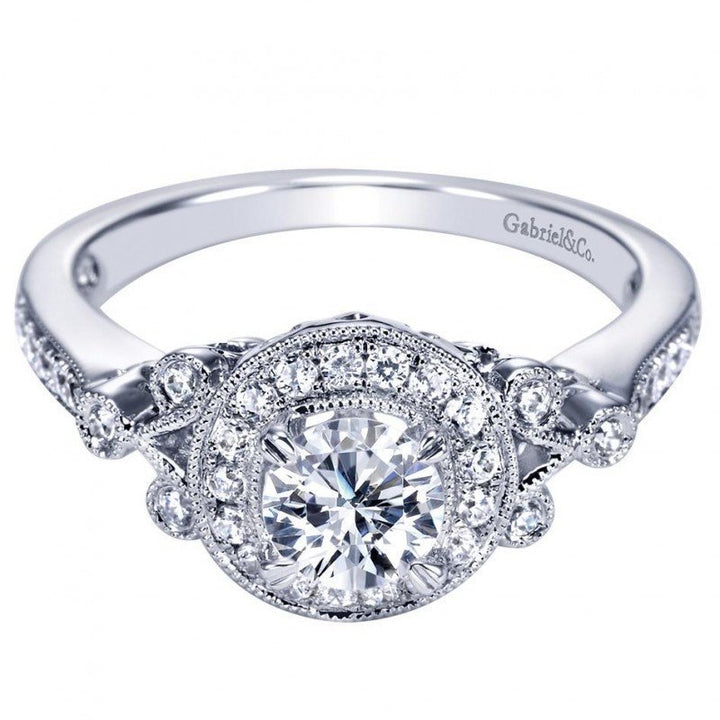 ENGAGEMENT - .78cttw Vintage Style Round Halo Diamond Engagement Ring