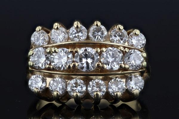 Estate Ring - Estate 14K Yellow Gold 3 Row 2.03cttw Diamond Ring