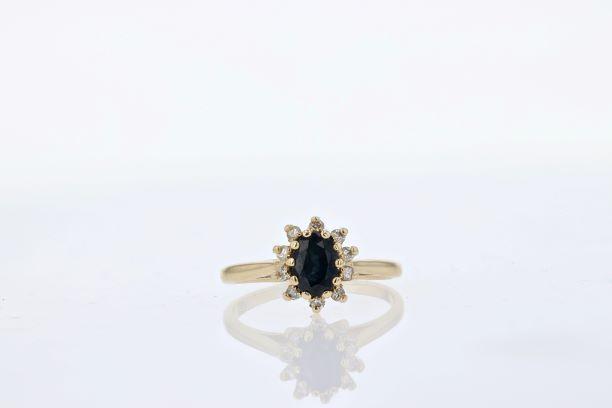 Estate Ring - Estate 14K Yellow Gold Blue Sapphire & Diamond Cluster Ring