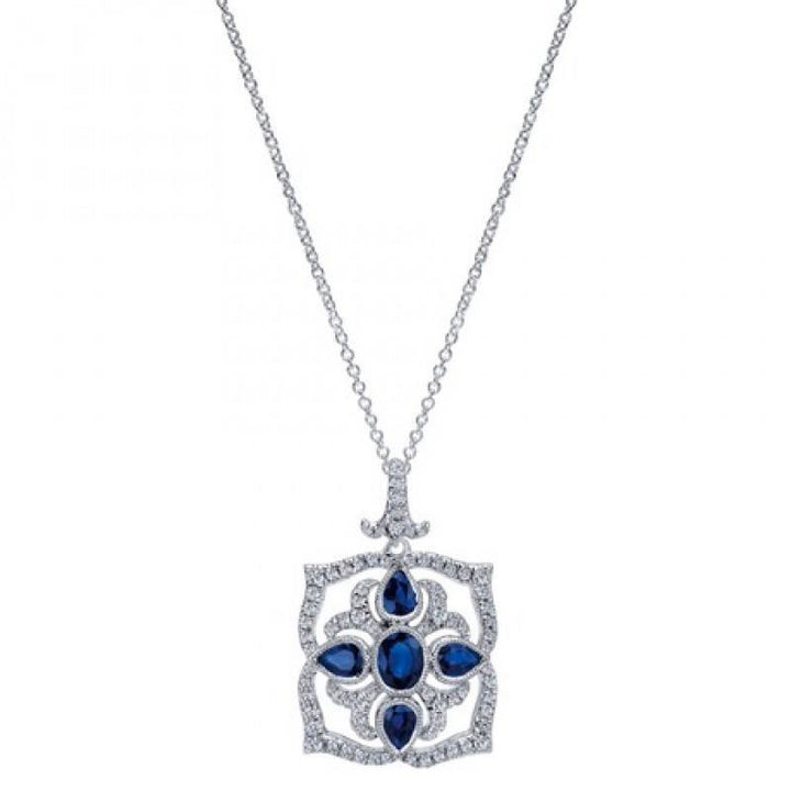 JEWELRY - 14K Sapphire And Diamond Vintage Filigree Style Necklace