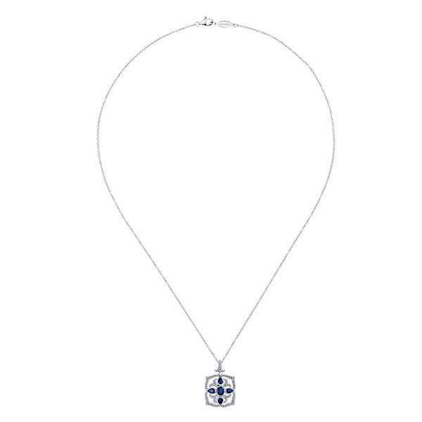 JEWELRY - 14K Sapphire And Diamond Vintage Filigree Style Necklace