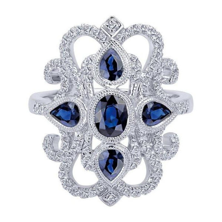 JEWELRY - 14K Sapphire And Diamond Vintage Filigree Style Ring