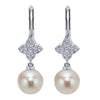 JEWELRY - 14k White Gold Pearl And Diamond Vintage Style Cluster Drop Earrings