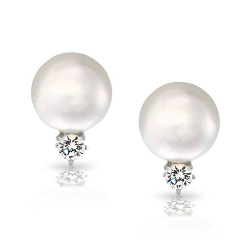 JEWELRY - 6mm Akoya Saltwater Pearl Stud Earrings With Diamond Accent Set In 14k White Gold