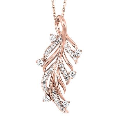 Necklace - 14k Rose Gold 1/5cttw Leaf Diamond Necklace