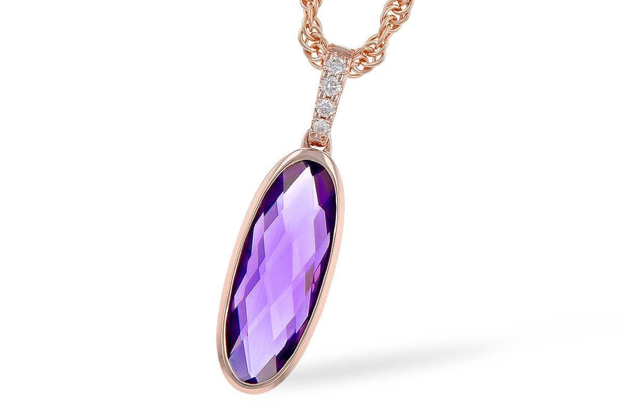 NECKLACES - 14K Rose Gold 1.67cttw Elongated Oval Amethyst & .03cttw Diamond Pendant