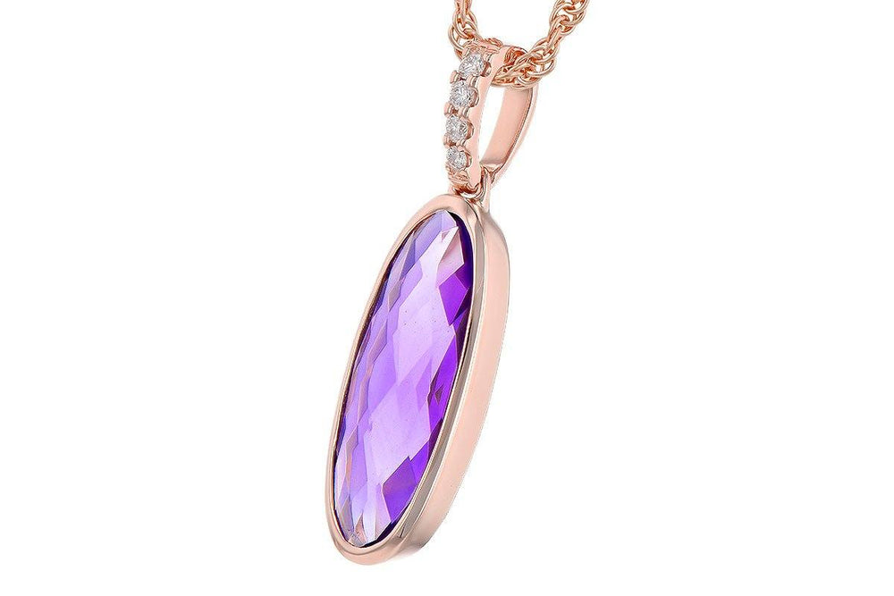 NECKLACES - 14K Rose Gold 1.67cttw Elongated Oval Amethyst & .03cttw Diamond Pendant