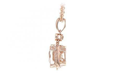 NECKLACES - 14K Rose Gold Cushion Cut Morganite And Diamond Halo Necklace